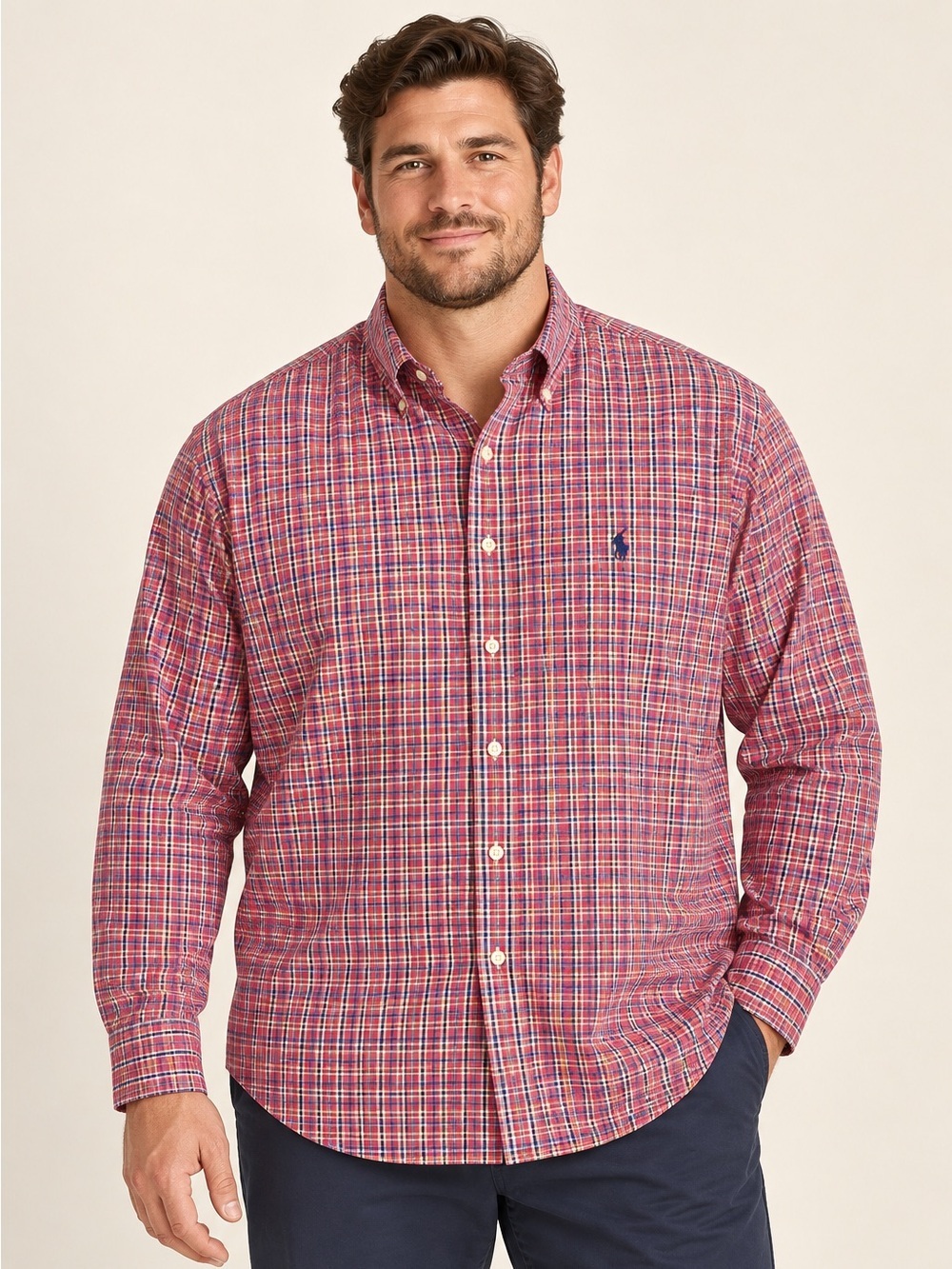 Ralph Lauren Button-Up Plaid Red 2XLT Tall Classic Fit Shirt
